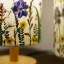 Dried Flowers Table Lamp, 7w Led 3-Color Pressed Floral Beside Lamp,Cute Vintage Linen Shade Desk Lamp for Bedroom Office with Wood Base