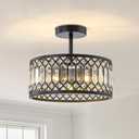 HongnuoFc 12 Inch Crystal Chandelier Black Ceiling Light Modern Semi Flush Mount Ceiling Light Round Hallway Lighting Fixtures Chandeliers for Bedroom Kitchen Laundry Room (Black)