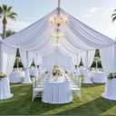 PartyVillage 10 Panels 5ftx20ft White Ceiling Drapes for Wedding Parties  20 FT Extra Long Thick Polyester Wrinkle-Free Drapery Tent Decor Decorations for Birthday Party Ceremony Stage Swag