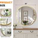 Gold Round Bathroom Mirror, 22” Vanity Circle Wall Mirror | Bathroom Mirrors for Over Sink, HD Tempered Glass, Anti-Rust Metal Frame, for Living Room, Bedroom, Entryway