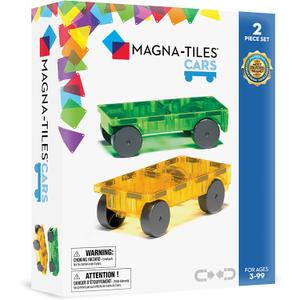 MAGNA-TILES Cars  Green & Yellow 2-Piece Magnetic Construction Set, The ORIGINAL Magnetic Building Brand