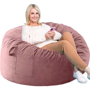 Bean Bag Chairs, Memory Foam Stuffing Bean Bag Chair for Adults/Teens/Kids, Velvet Lazy Sofa Furniture with Removable High-Rebound Memory Foam for Living Room Bedroom College Dorm (M (36x36x23 In), Pink)