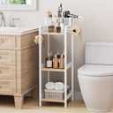Slim Bathroom Storage Shelf Unit, 3 Tier Corner Storage, Rustic Makeup Organizer, Space-Saving Floor Standing Storage Shelves for Bathroom, Vanity,Kitchen, Laundry 9.85in Matte White, 9.85 x 11.42 x 32.68 inches