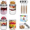 4 Pack Overnight Oats Containers with Lids and Spoons, Dual-Layer Chia Pudding Jars with Dry/Wet Separation,Yogurt Parfait Cups, 16 oz+4oz Glass Mason Salad Jars with Lids for Breakfast Oatmeal Cereal