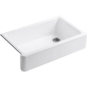 KOHLER Whitehaven 35-3/4" Farmhouse Undermount Kitchen Sink, Single-Bowl Kitchen Sinks, Self-Trimming Tall Apron Front, K-6489-0, White