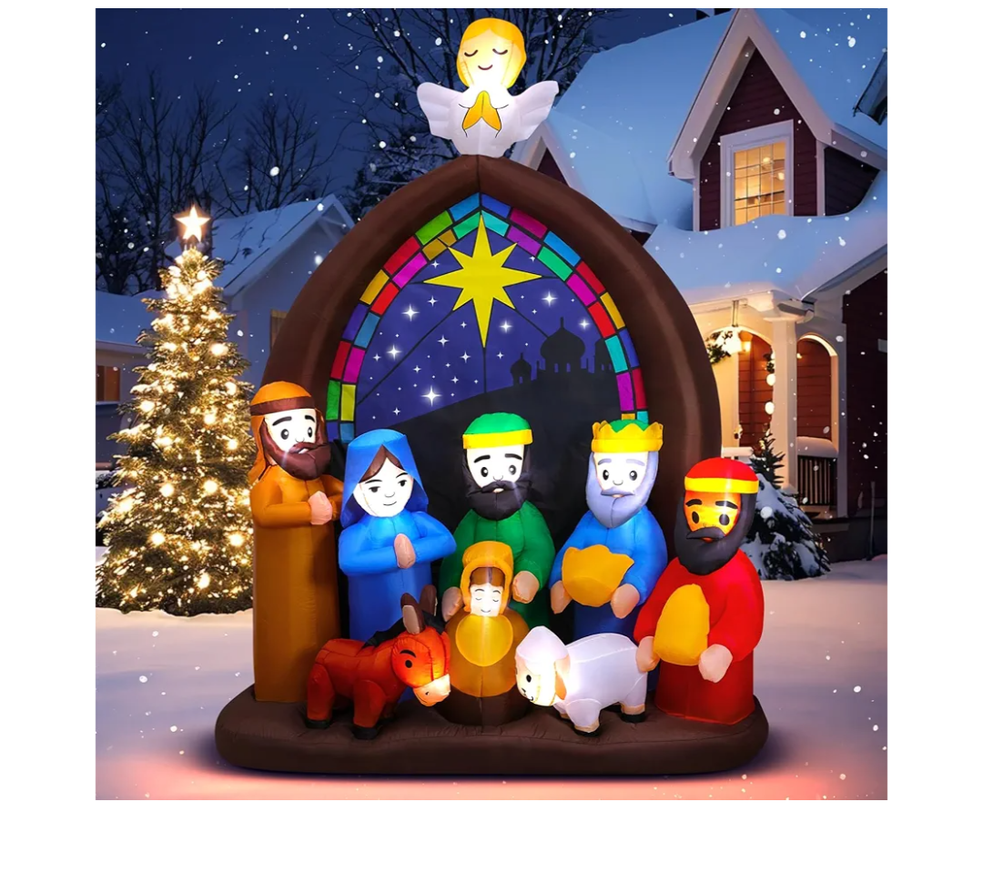 8FT Christmas Inflatables Nativity Scene Outdoor Decorations with LED Lights, Large Christmas Jesus Blow Up Yard Decorations Nativity Sets for Garden Lawn Church Display Xmas Decor
