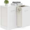 Double Pull-Out Laundry Hamper Cabinet; 90L Laundry Basket for Bathroom,Laundry Room; Laundry Sorter with 2 Pull-Out and Removable Bags (White)