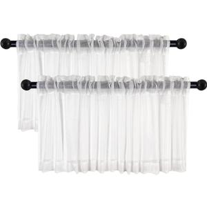 White Sheer Valances for Windows - Light Filtering Semi Sheer Valances for Living Room/Bedroom/Kitchen/Bathroom/Cafe - Transparent Window Valance Curtains with Rod Pocket 2 Panels 52x18 Inches Long