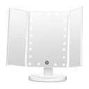 FASCINATE Trifold Vanity Mirror with Lights, Lighted Makeup Mirror 2X/3X Magnification, 21 LED Touch Dimming, Dual Power 180 Rotation Lit Beauty Table Mirror, Make up Mirror with Lighting (White)