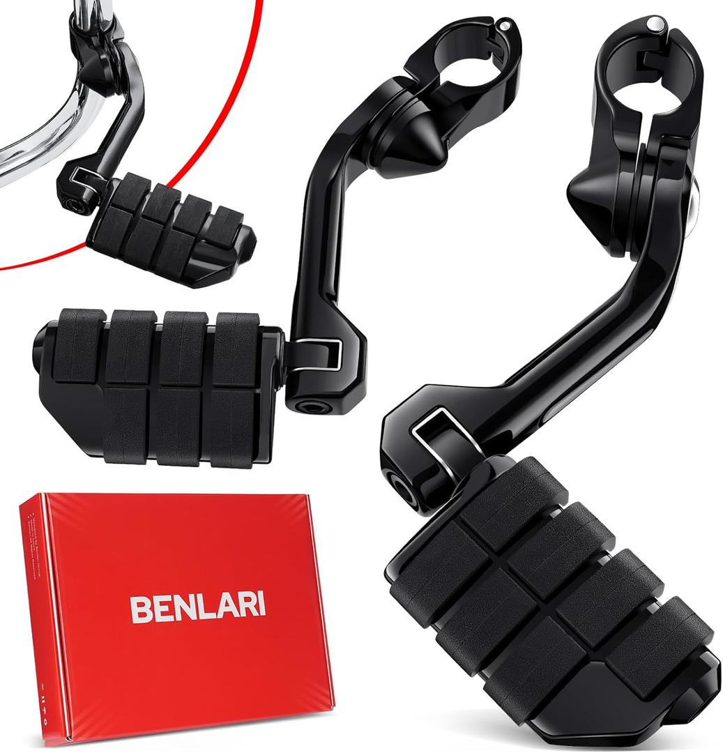 Benlari Highway Pegs 1in 1-1/4 in Highway Footpegs 304 Stainless Steel Long Angled Adjustable Fit For Harley Touring Street Glide Road King Electra Glide Softail Dyna Black Style3