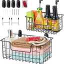 Wire Storage Basket 2 Packs, Wall Mounted Kitchen Bathroom, Hanging Cabinet Door Storage Basket, no Drilling, Supporting 2 Types of Hooks, Strong Bearing, Suitable for Home, Black