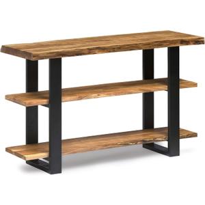 Alpine Natural Live Edge Acacia Wood Media Console Table with Black Metal Accents, Modern Industrial Update for Living Room, Subtle Imperfections, Clear Natural Finish