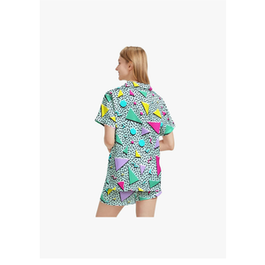 Pajama Sets for Women 2 Piece Button Down Lounge Set Short Sleeve Tops and Shorts Soft Sleepwear, L