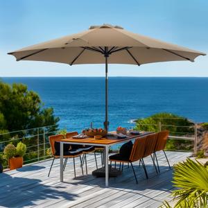 wikiwiki 11 FT Patio Umbrellas Outdoor Table Market Umbrella with Push Button Tilt/Crank, 8 Sturdy Ribs, Fade Resistant Waterproof POLYESTER DTY Canopy for Garden, Lawn, Deck, Backyard & Pool, Tan