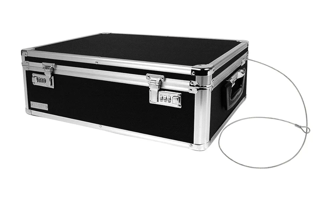 Vaultz Storage Lock Box - 6.5 x 23 x 13.5 Inch - Secure Dorm Storage Trunk with Combination Lock - Ideal Briefcase, Medicine Box, and Personal Item Lock Box - Store Cash, Laptop - Black/Silver