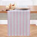 Solino Home Stripe Linen Table Runner 36 Inch - Pink and White, 100% Pure Linen Easter Table Runner 14 x 36 Inch Ideal for Dresser and Coffee Tables - Sorrento Stripe