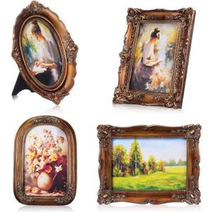 Geetery 4 Pcs Vintage Picture Frames Set, Bronze Ornate Baroque Frames for Gallery Wall, Antique Victorian Decorative Photo Frame for Tabletop or Wall Display, Shabby Cottagecore Home Decor