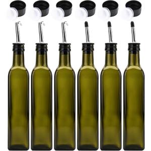Kingrol 6 Pack 8 oz Glass Olive Oil Dispenser Bottles, Oil and Vinegar Cruets with Stainless Steel Pourer Spouts, Non-Drip Oil Bottles for Kitchen