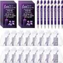 Yeaqee 150 Pcs Funeral Favor Thank You Set Funeral Favor for a Memorial Service 50 Ballpoint Pens 50 Poem Cards White Organza Bags Sympathy Condolence Bereavement Gift(Purple,Candle)