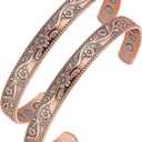BioMag Copper Bracelet & Ring for Women, 99.99% Pure Copper Magnetic Bracelet Lymphatic Drainage Rings with 3500 Gauss Magnets, Adjustable & Flower Pattern (Copper-C-2PCS)