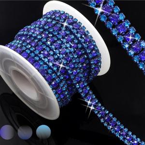 Bijou Joon 3 Yards 3 Rows Capri Blue Sapphire Crystal Rhinestone Chain Trim for Crafts, Rolls and Colors Bling Close Embellishments for Jewelry Making, Wedding Cake