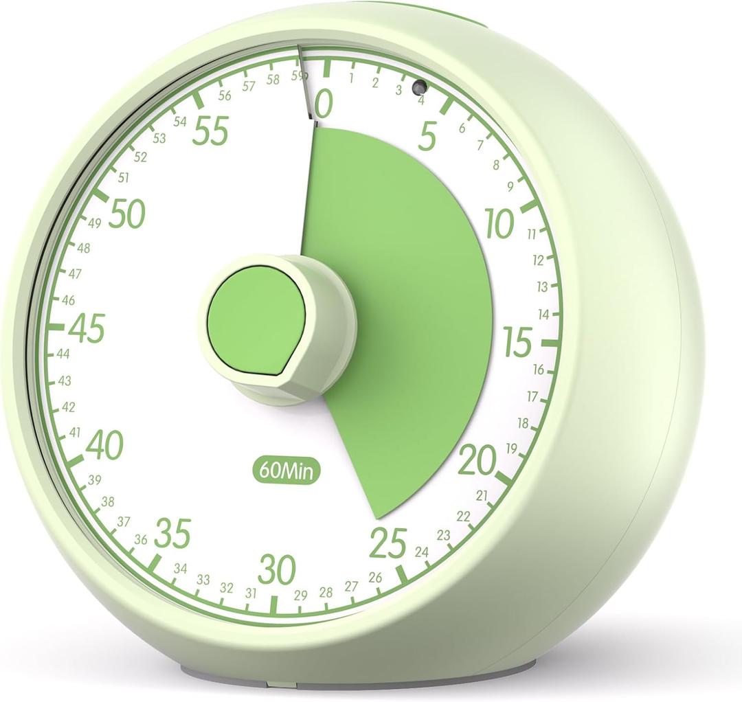 Visual Timer for Kids 60-Minute Countdown Timer with Optional Alarm, Focus Tool for ADHD & Autism, Time Management for Homework, Chores, Office, Kitchen, Teaching & Study Routines (Light Green)