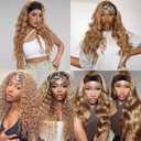 22 Inch #27 Honey Blonde Headband Wigs Human Hair Deep Wave Wigs Brazilian Virgin Hair Glueless None Lace Front Half Wig Wear and Go Blonde Headband Wigs Human Hair for Black Women