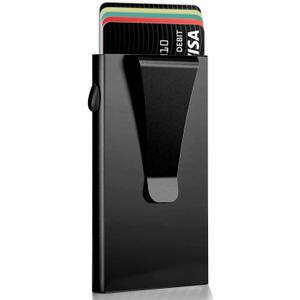 Pop Up Stealth Wallet with Money Clip - RFID Blocking Minimalist Wallet for Men, Aluminum Metal Wallet Slim Mens Wallet for Everyday Use and Travel Use (Black)