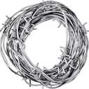 Taiyin 4 Pcs 32.8 Foot Fake Barbed Wire Rusted Western Props Decor Plastic Faux Wire Wreath Ornaments for Cowboy Cowgirl Party (Silver)