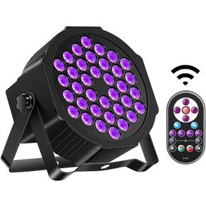 36LED Black Lights, U`King 72W UV Stage Lights Blacklight with Glow in The Dark Party Supplies by DMX Remote Control for Halloween Stage Lighting (1 Pack)