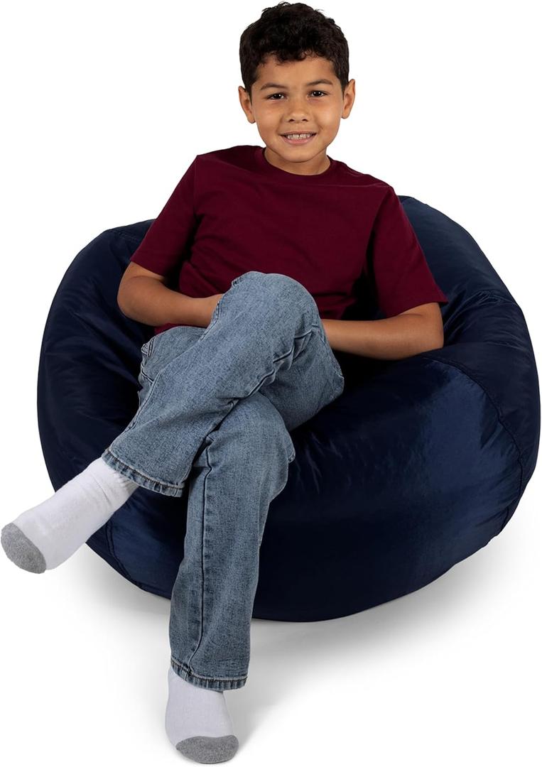 Big Joe Classic Bean Bag Chair for Kids Bedroom and Reading Nook, Easy-Clean Navy, Durable Nylon Polyester Blend, 2 feet Refillable
