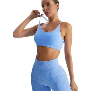 RUNNING GIRL Sports Bras for Women,Strappy Crisscross Black Sports Bra High support with Removable Pads(2993_Brillant Blue_L), Large