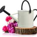 Plexon 1 Gallon Metal Watering Can Outdoor, Flower Plant Gardening Garden Large Watering Can Pot, Black Galvanized Steel Handles and Removable Spray Spout, Off-White