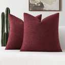 FUTEI Pack of 2 Burgundy Decorative Throw Pillow Covers 18x18 Inch Soft Cory Solid Boucle Textured Cushion Case, Modern Home Decor for 1 Couch Bed Living Room