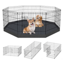 Dog Pen Pet Playpen Dog Fence Indoor Foldable Metal Wire Exercise Puppy Play Yard Pet Enclosure Indoor Outdoor 8 Panels 24 Inch with Bottom Pad/Top Cover (Black with Bottom pad)