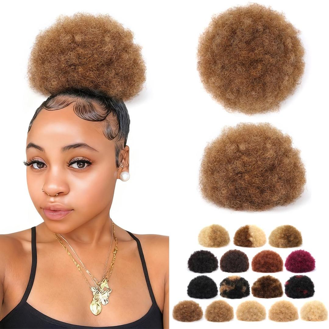 Human Hair Ponytail for Black Women 6 Inch #04 Medium Brown Durable Natural Soft and Smooth Puff Hair Extensions