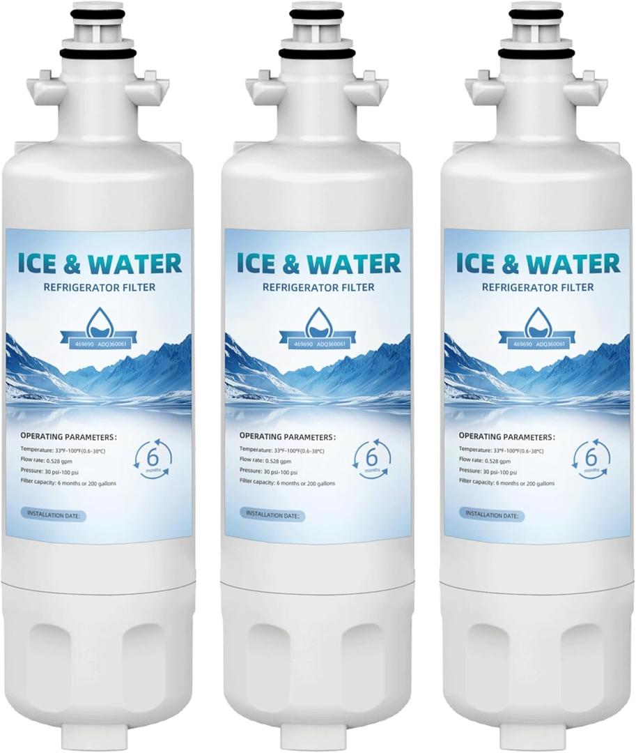 3-Pack ADQ360061 LT700P Water Filter Replacement for LG Kenmore Elite, Compatible with LG ADQ36006101 795 9690 LFDS22520S LFXS30766S, 200 Gallon Capacity