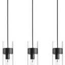 3 Pack Black Pendant Lights Kitchen Island (Bulbs Included), Adjustable Modern Glass Pendant Light Over Island, Industrial Pendant Light Fixtures for Dining Room Hallway Bedroom Living Room
