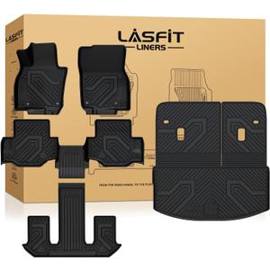 LASFIT Floor Mats & Backrest Mats & Cargo Mats for Mazda CX-90/CX-90 PHEV 2026 2025 2024 7 Seats with 2nd Row Bucket Seats, All Weather TPE Custom Fit Floor Liners for CX-90/CX-90 PHEV Car Mats