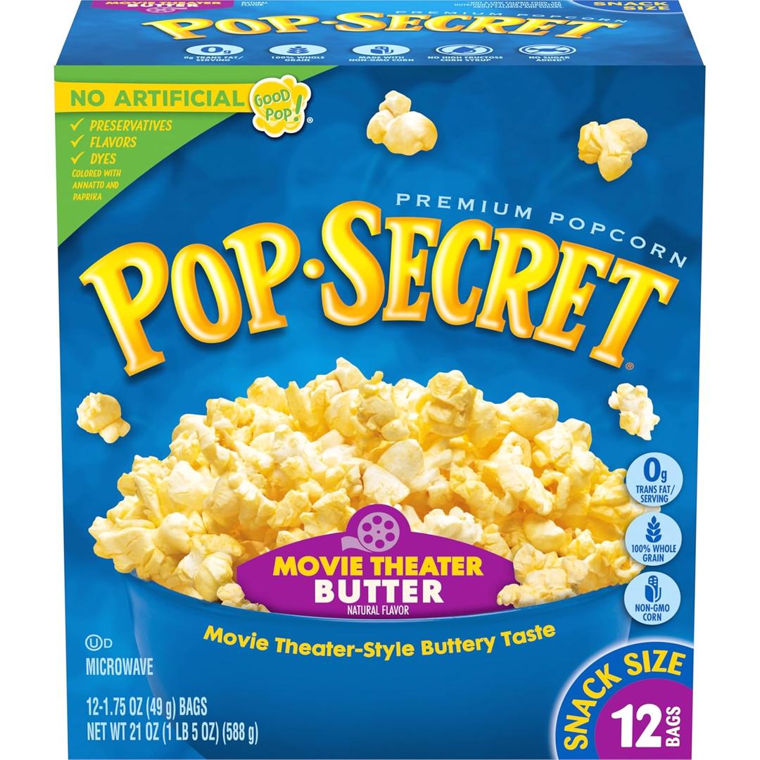 Pop Secret Microwave Popcorn, Movie Theater Butter Flavor, 1.75 Oz Snack Bags, (Pack of 12) (EXP 01/17/27)