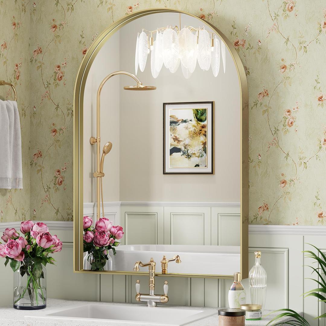 Brightify Arched Mirror, 30 x 40 Inch Gold Arch Mirror, Metal Frame Wall Mirror, Top Bathroom Vanity Mirror for Living Room Bedroom Mantle (40"L x 30"W)