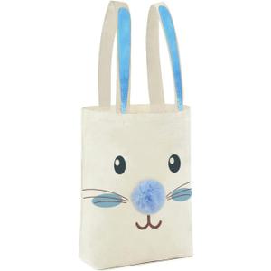 ATFUNSHOP Easter Canvas Tote Bag for Kids Reusable Easter Bunny Bags Baskets for Easter Egg Hunt