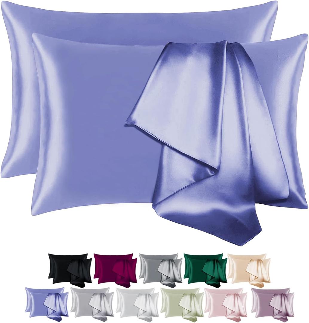 100% Mulberry Silk Pillowcase for Hair and Skin,with Hidden Zipper,Both Sides 19 Momme 600 Thread Count Natural Silk Pillow Cover,Soft Breathable Smooth (Gray Blue, Queen 20''x30'')
