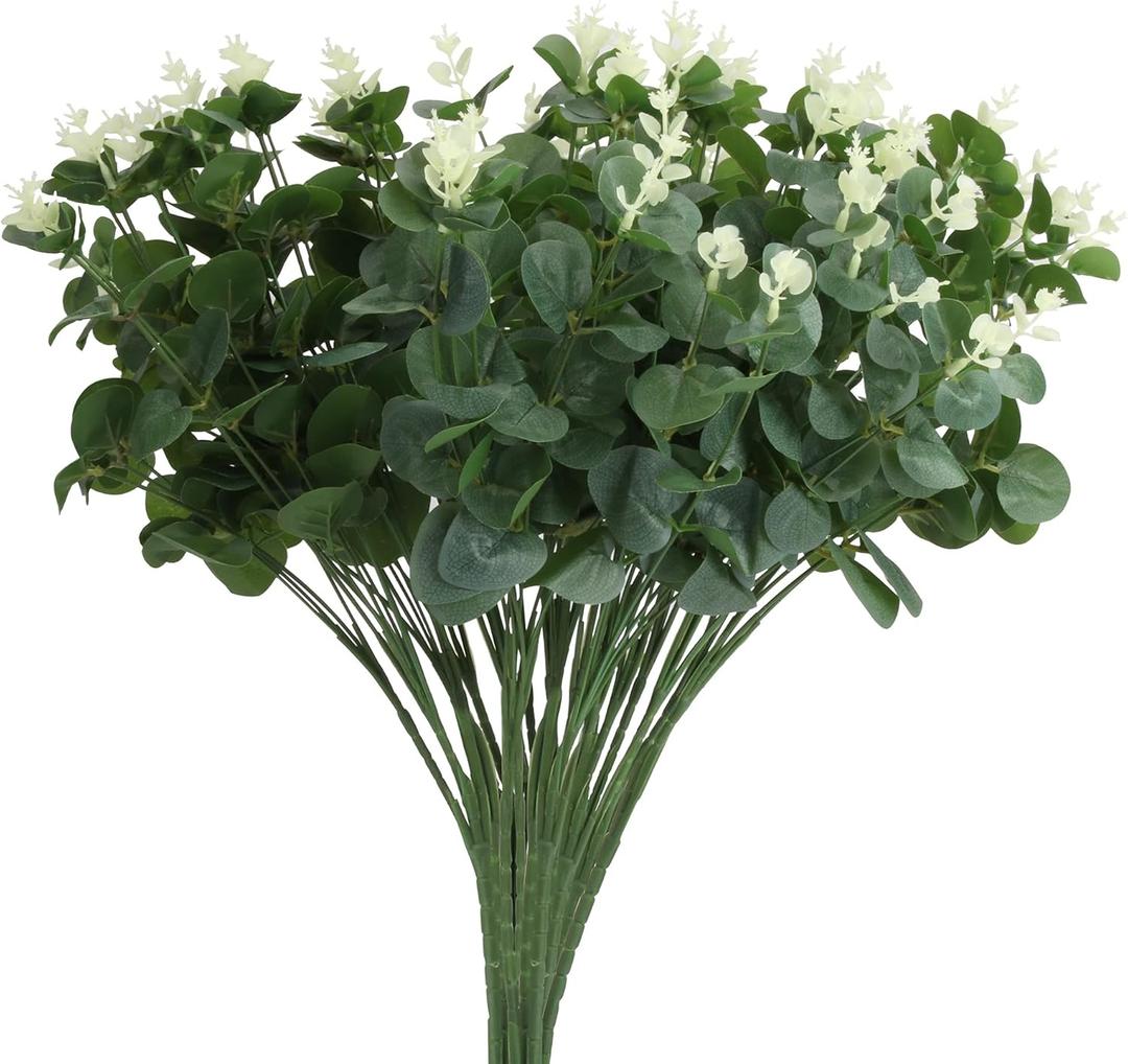 Grand Verde Artificial Eucalyptus Plants Bulk Faux Greenery Bouquets 20 Stems Silk Green Leaves, 6pcs