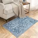 Vintage Entryway Rug 2x3, Blue and White Washable Accent Rug, Non-Slip Small Area Carpet, Floral Print Faux Wool Soft Door Mat for Indoor Entrance, Front Door, Kitchen, Bedside