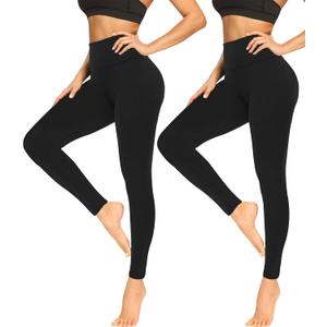 FULLSOFT Buttery Soft Leggings for Women - High Waisted Tummy Control No See Through Workout Yoga Gym Pants (Small-Medium, 01-black,black(2 Pack))