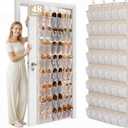 48 Pockets Over The Door Shoe Organizer, Large Mesh Hanging Shoe Rack, 6-Column Heavy Duty Shoe Storage for Sneakers and Heels, Behind Door Holder for Entryway Bedroom Dorm College, Beige