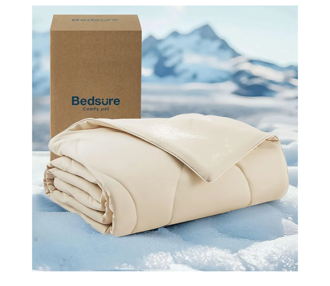 Bedsure Premium Cooling Blanket for Medium Dog - Q-MAX>0.5, Breathable Summer Washable Cold Pet Throw Blanket, Soft Durable Self Cooling Cat Mat for Hot Weather, Gentle Cream, 30x40