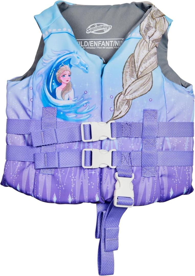 SwimWays Disney Princess Swim Trainer Life Jacket, US Coast Guard Approved Kids Swim Vest, Pool Floats & Life Jackets for Kids 33-55 lbs, Elsa, Small