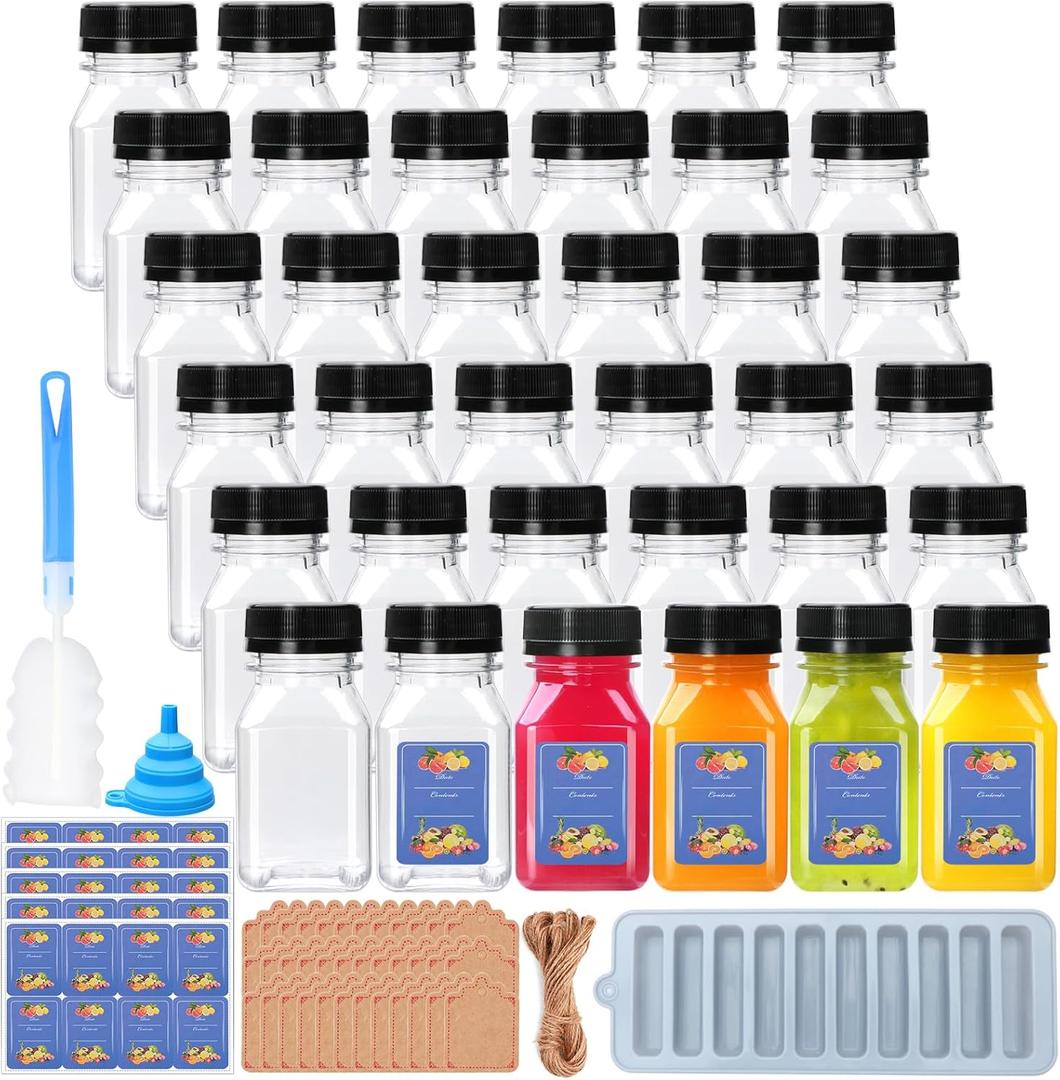 36pack 4oz Juice Bottles, Plastic Juice Bottles with Caps, Clear Empty Drink Containers with Lids for Juicing, Smoothie, Milk, Ginger Turmeric Tea and Other Beverages